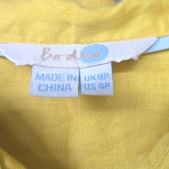 Boden Bright Yellow Chartreuse Linen Long Sleeve Blouse 4p - Picture 3 of 9